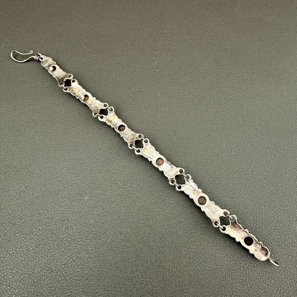 Vintage Sterling Silver 925 Amber stone scroll design Link Bracelet 6 3/4" - Picture 6 of 8